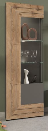 Vitrine Freno in Nox Eiche und Basalt grau matt Wohn- und Esszimmer Standvitrine mit LED Beleuchtung 60 x 194 cm