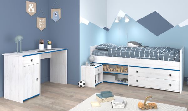 Parisot Kinder- und Jugendzimmer Smoozy27 in wei Kiefer mit blau oder pink Komplett-Set 3-teilig