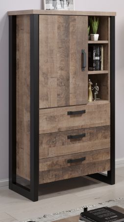 Highboard Emile in Eiche Tabak und schwarz Wohn- und Esszimmer Anrichte 87 x 155 cm