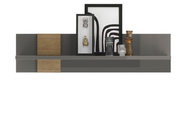 Wandboard Positano in grau Hochglanz und Eiche Mercure Wandregal Bcherregal 100 cm