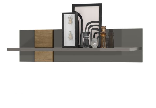 Wandboard Positano in grau Hochglanz und Eiche Mercure Wandregal Bcherregal 100 cm