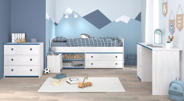 Parisot Kinder- und Jugendzimmer Smoozy37 in wei Kiefer mit blau oder pink Komplett-Set 4-teilig