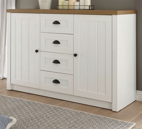 Sideboard Seyne in wei Pinie und Eiche hell Landhaus Kommode 130 x 88 cm