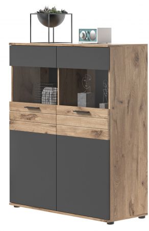 Highboard Mason in Nox Eiche und Basalt grau Wohn- und Esszimmer Anrichte 110 x 122 cm