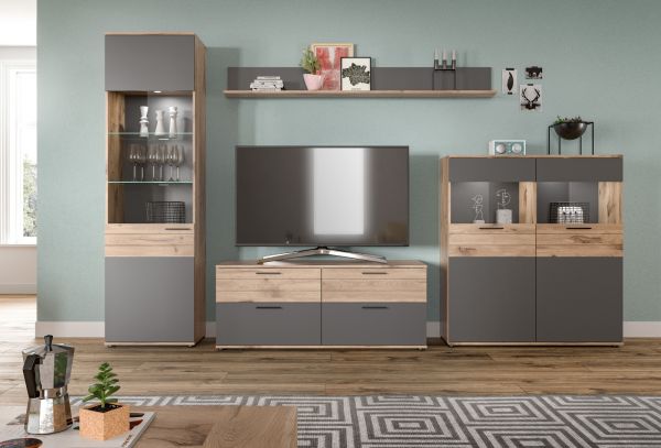 Wandboard Tomaso in Nox Eiche und Basalt grau Wandregal 180 cm Bcherregal
