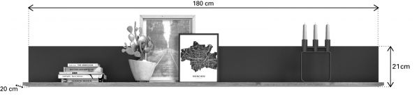 Wandboard Tomaso in Nox Eiche und Basalt grau Wandregal 180 cm Bcherregal