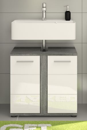 Waschbeckenunterschrank Blake in wei Hochglanz und Rauchsilber grau Badezimmer Unterschrank 60 cm