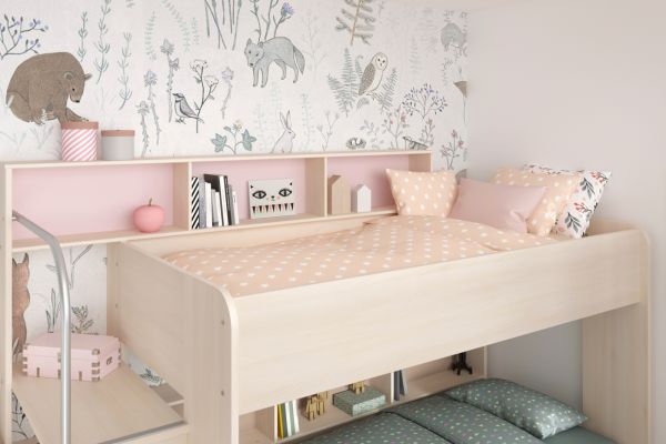 Parisot Kinder- und Jugendzimmer Bibop43 in Akazie Komplett-Set 3-teilig mit Etagenbett, Bettschubkasten und Kleiderschrank