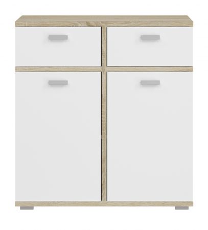 Kommode Soley in wei und Sonoma Eiche hell, Sideboard 79 x 84 cm mit Soft-Close