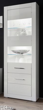 Vitrine Carrara in wei Hochglanz Wohn- und Esszimmer Vitrinenschrank 65 x 198 cm