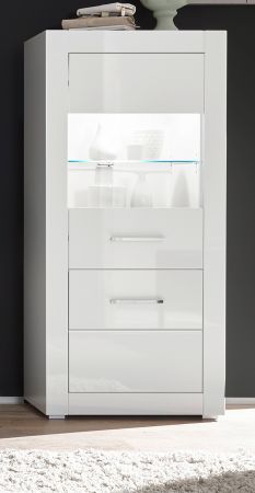 Vitrine Carrara in wei Hochglanz Wohn- und Esszimmer Vitrinenschrank halbhoch 65 x 142 cm