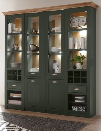 Buffetschrank Norwich in grn und Wotan Eiche Landhaus Vitrinenschrank mit Weinregal 194 x 207 cm