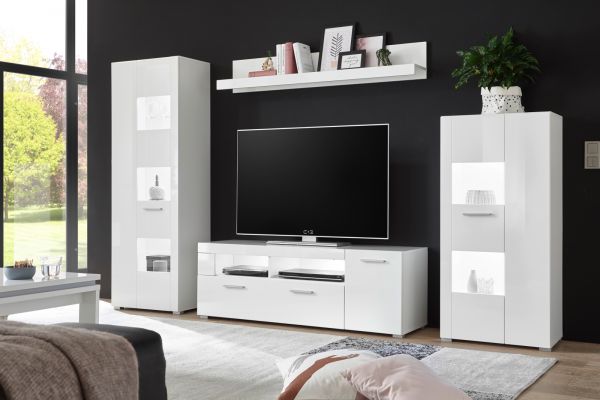 Vitrine Crucero in wei Hochglanz Wohn- und Esszimmer Vitrinenschrank 58 x 123 cm