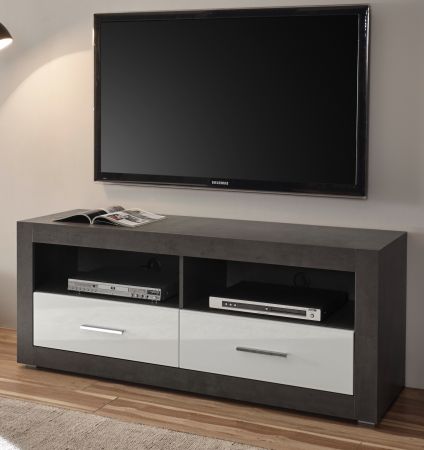 TV-Lowboard Briard in wei Hochglanz und grau Stone TV Unterteil mit Komforthhe 150 x 61 cm