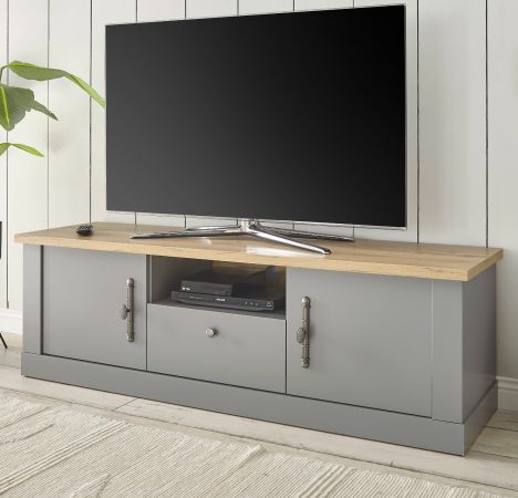 TV-Lowboard Rideau in grau und Artisan Eiche Landhaus TV Unterteil 155 x 48 cm