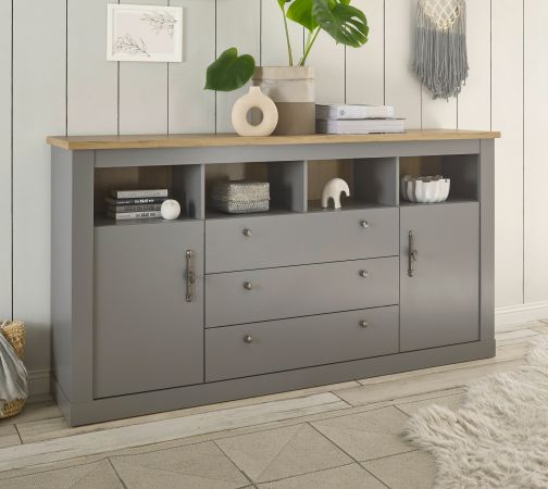 Sideboard Rideau in grau und Artisan Eiche Landhaus Kommode 198 x 104 cm