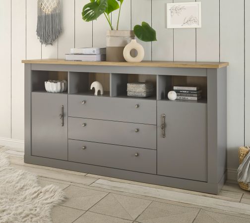 Sideboard Rideau in grau und Artisan Eiche Landhaus Kommode 198 x 104 cm