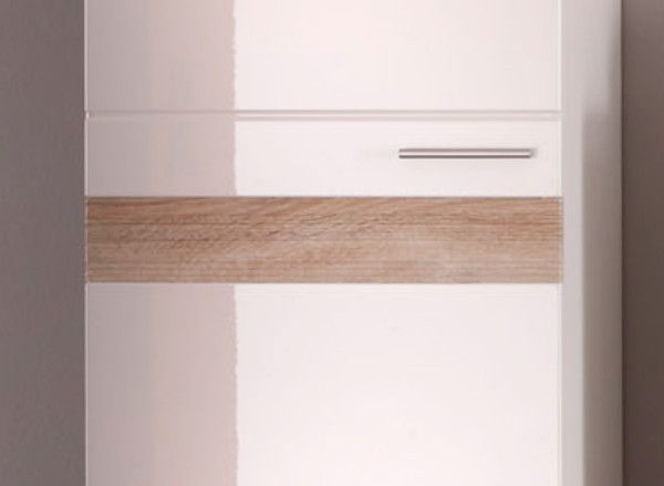 Badezimmer Waschbeckenunterschrank "Mezzo" in weiß Hochglanz und Eiche hell Badschrank 60 x 56 cm