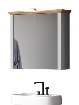 Badezimmer Spiegelschrank Landside in grau und Eiche Artisan Landhaus Badschrank 2-trig 78 x 73 cm