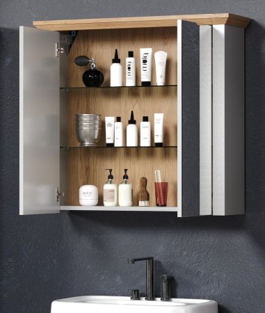 Badezimmer Spiegelschrank Landside in grau und Eiche Artisan Landhaus Badschrank 2-trig 78 x 73 cm