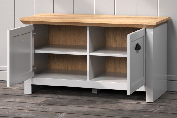 Garderobe Sitzbank Landside in grau und Eiche Artisan Landhaus Garderobenbank 91 x 49 cm