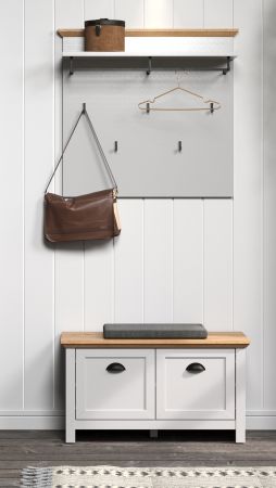 Garderobe Sitzbank Landside in grau und Eiche Artisan Landhaus Garderobenbank 91 x 49 cm
