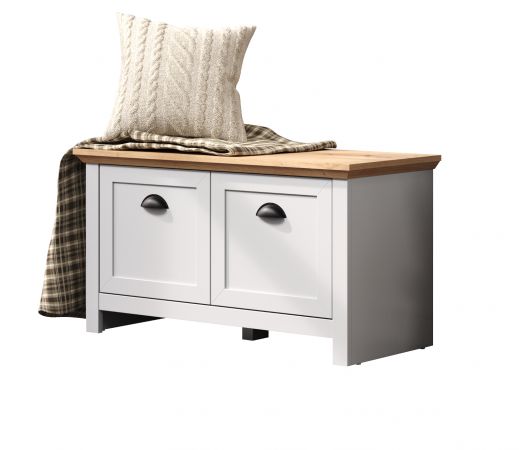 Garderobe Sitzbank Landside in grau und Eiche Artisan Landhaus Garderobenbank 91 x 49 cm