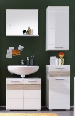 Badezimmer Unterschrank Mezzo in wei Hochglanz mit Sonoma Eiche hell Badschrank 37 x 79 cm
