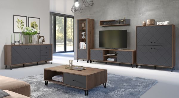 TV-Lowboard Montez in Graphite grau und Eiche Kraft Gold TV Unterteil 186 x 56 cm