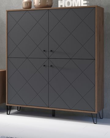 Highboard Montez in Graphite grau und Eiche Kraft Gold Wohn- und Esszimmer Kommode 123 x 136 cm