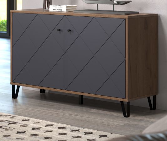 Sideboard Montez in Graphite grau und Eiche Kraft Gold Wohn- und Esszimmer Kommode 123 x 76 cm