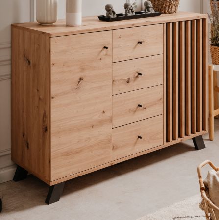 Kommode Medan in Artisan Eiche und Anthrazit mit 3D-Lamellen Wohn- und Esszimmer Sideboard 120 cm