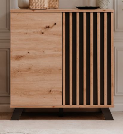 Kommode Medan in Artisan Eiche und Anthrazit mit 3D-Lamellen Wohn- und Esszimmer Sideboard 80 cm