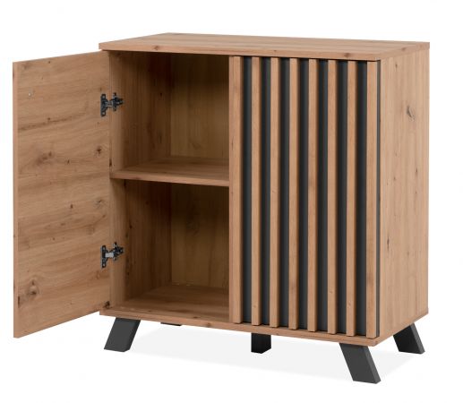 Kommode Medan in Artisan Eiche und Anthrazit mit 3D-Lamellen Wohn- und Esszimmer Sideboard 80 cm