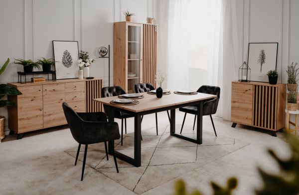 Sideboard Madem in Artisan Eiche und Anthrazit mit 3D-Lamellen Wohn- und Esszimmer Kommode 160 cm