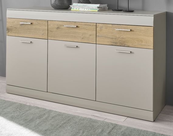 Sideboard Griego in Kieselgrau matt und Zinneiche Wohn- und Esszimmer Kommode 150 x 85 cm