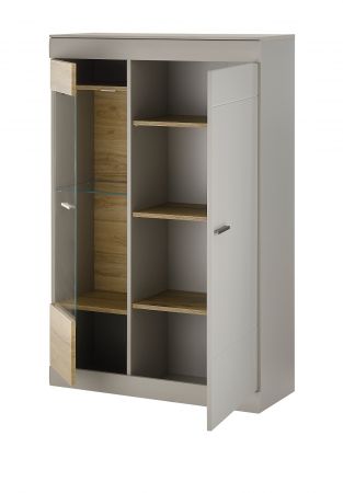 Schrank Set 2-teilig Griego in Kieselgrau matt und Zinneiche Wohnkombination 2 x Vitrine 190 x 139 cm