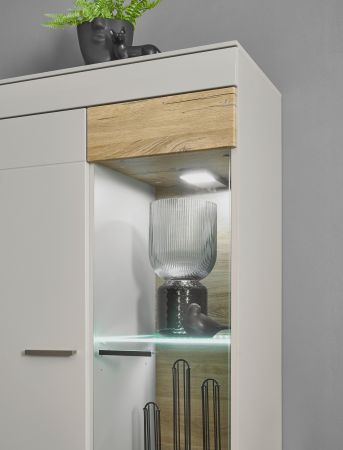 Schrank Set 2-teilig Griego in Kieselgrau matt und Zinneiche Wohnkombination 2 x Vitrine 190 x 139 cm