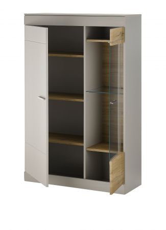 Schrank Set 2-teilig Griego in Kieselgrau matt und Zinneiche Wohnkombination 2 x Vitrine 190 x 139 cm