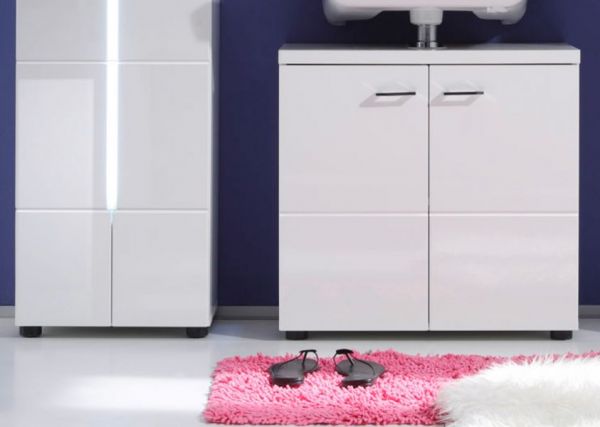 Badezimmer Waschbeckenunterschrank Nightlife in wei Hochglanz Badschrank 65 x 63 cm