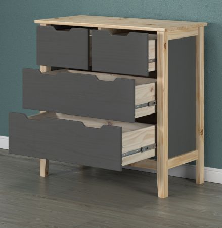 Kommode Latera in Massivholz Kiefer grau lackiert Wohn- und Esszimmer Schubladenkommode 78 x 79 cm