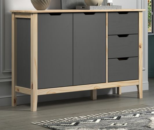 Sideboard Latera in Massivholz Kiefer grau lackiert Wohn- und Esszimmer Kommode 110 x 79 cm