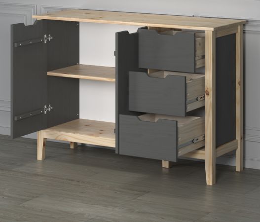 Sideboard Latera in Massivholz Kiefer grau lackiert Wohn- und Esszimmer Kommode 110 x 79 cm