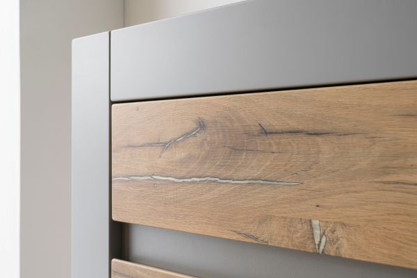 Kommode Tamaris in Platingrau matt und Zinneiche Wohn- und Esszimmer Highboard 100 x 113 cm