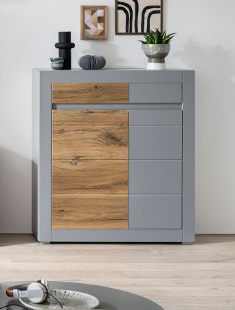 Kommode Tamaris in Platingrau matt und Zinneiche Wohn- und Esszimmer Highboard 100 x 113 cm