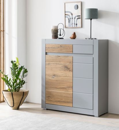 Kommode Tamaris in Platingrau matt und Zinneiche Wohn- und Esszimmer Highboard 100 x 113 cm