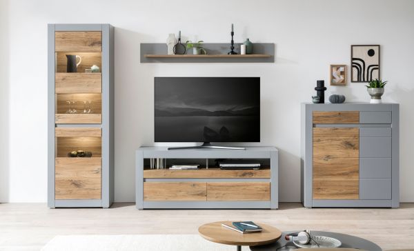 Kommode Tamaris in Platingrau matt und Zinneiche Wohn- und Esszimmer Highboard 100 x 113 cm