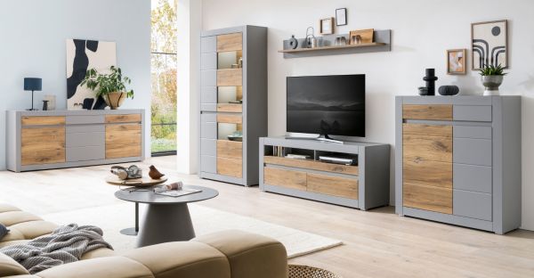 Kommode Tamaris in Platingrau matt und Zinneiche Wohn- und Esszimmer Highboard 100 x 113 cm