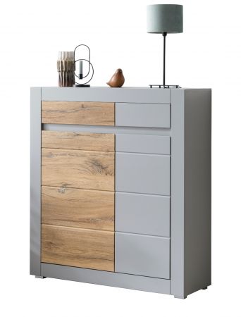 Kommode Tamaris in Platingrau matt und Zinneiche Wohn- und Esszimmer Highboard 100 x 113 cm