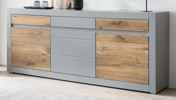 Sideboard Tamaris in Platingrau matt und Zinneiche Wohn- und Esszimmer Kommode 217 x 90 cm